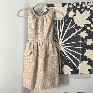 Mini Boden peach and metallic dress with pockets. Size 9-10Y.